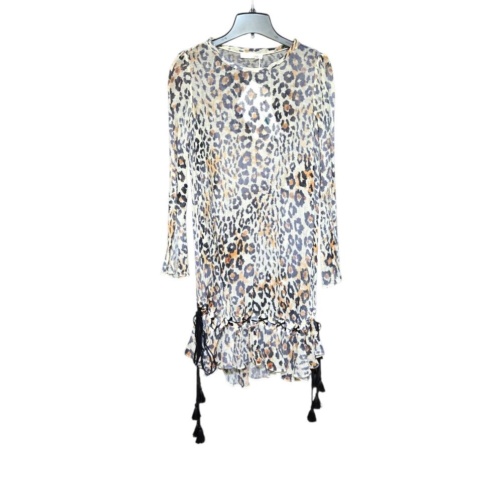 Chloe Resort Leopard Print Runway Ruffle Tassel Dress XS Mobwife Boho Aesthetic - Picture 6 of 16